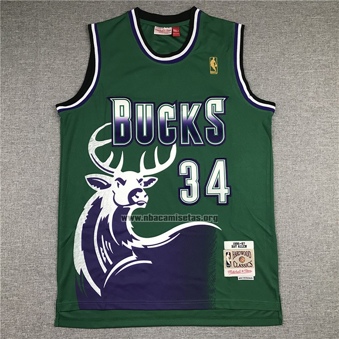 Camiseta Milwaukee Bucks Ray Allen NO 34 Mitchell & Ness 1996-97 Verde